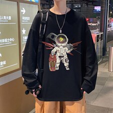CX19-P25大码长袖t恤男春季新款打底衫男港风圆领卫衣男图片