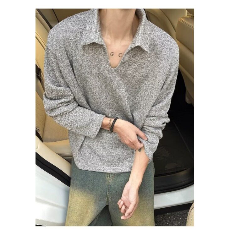 秋季polo衫翻领长袖T恤男女新款法式针织小v领上衣情侣L5155-P46，男装Polo衫，星座1008