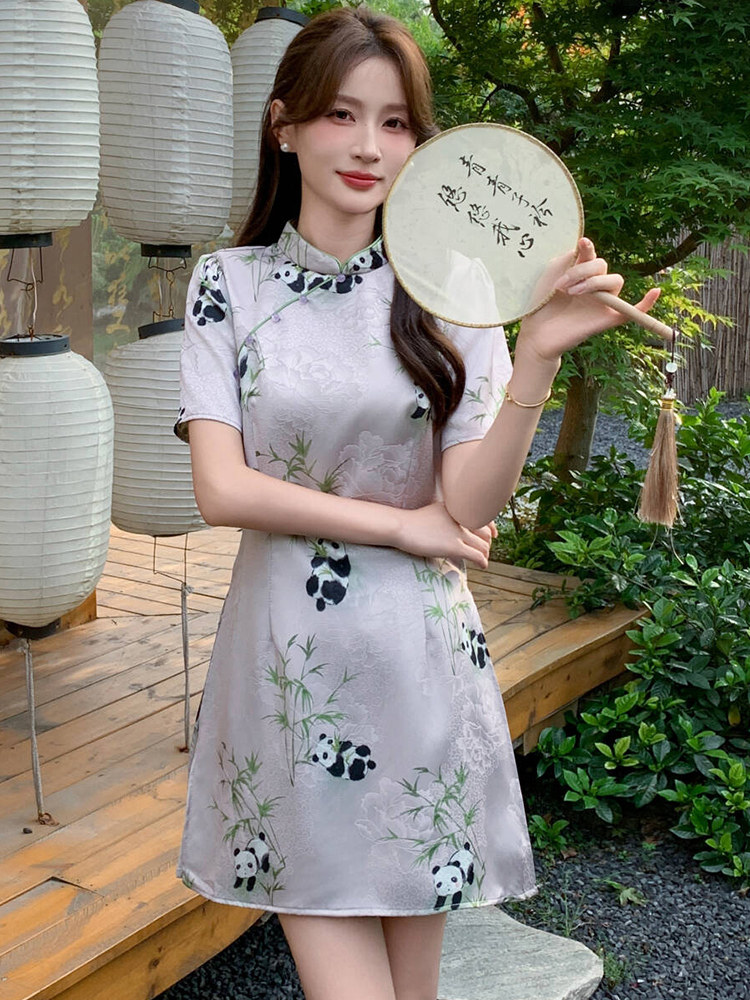 新中式国风改良旗袍套装女2025夏季新款洋气修身印花短裤两件套潮,女装套装/套裙,超帛