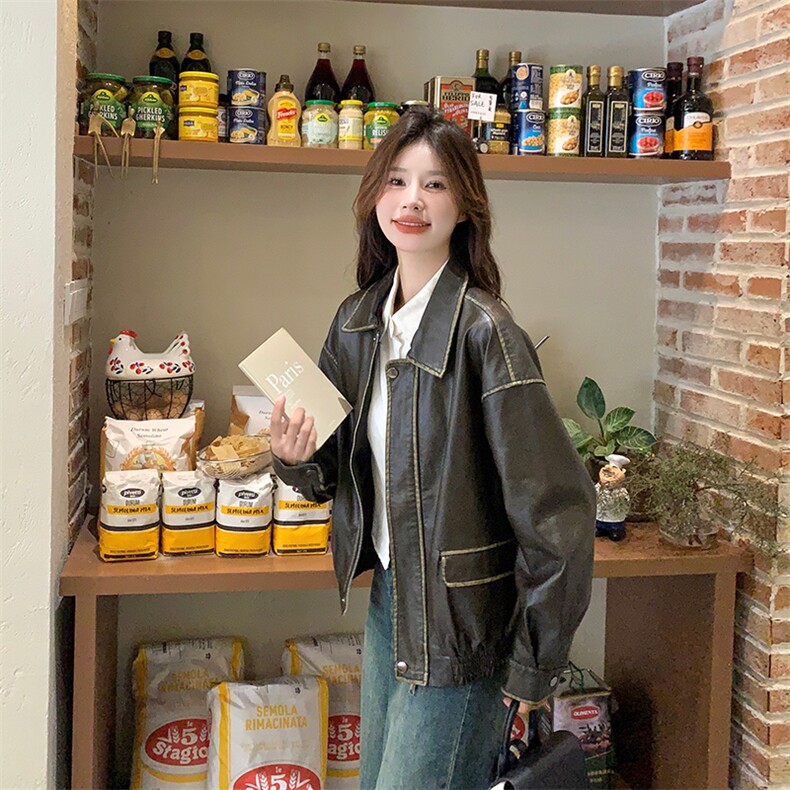 港风气质短款机车皮衣外套女2025春秋季新款韩版宽松显瘦洋气上衣,女装皮衣,纯色衣恋