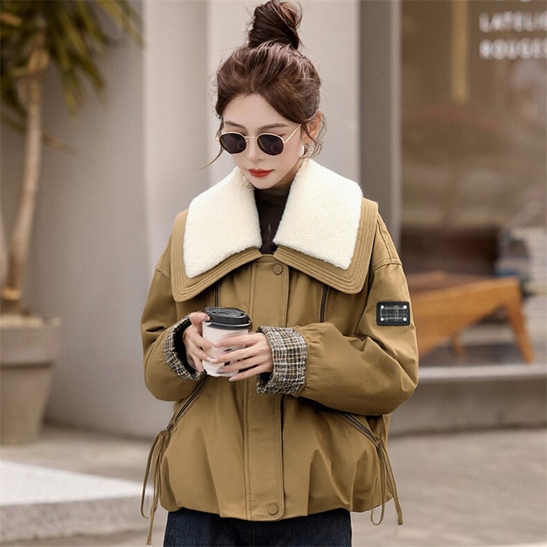加绒派克棉衣女短款新款宽松设计感洋气小个子加厚棉服冬外套,女装棉衣/棉服,韩蔻秀