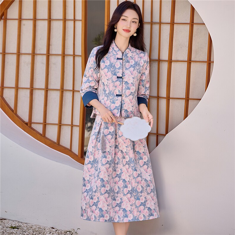 9757时尚复古提花两件套裙,女装套装/套裙,罗得堡
