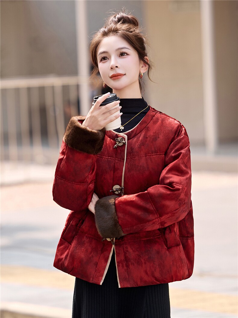 现货现货新中式羽绒服短款2025新款90白鸭绒外套数据好主推款现货,女装羽绒服,一安秀