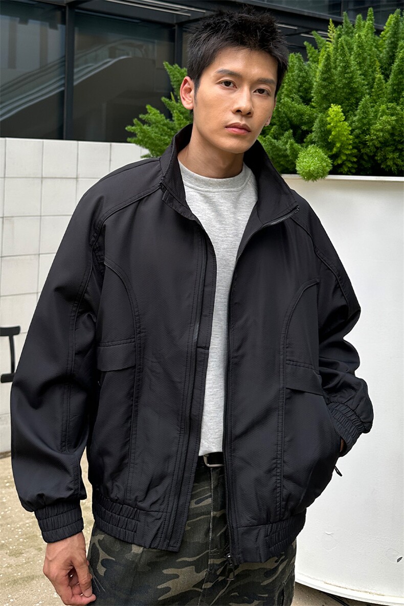 秋季2025老钱风抖音纯色休闲立领夹克店主风A236-82522-P130,男装夹克,电商A236