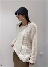 个性纹路斜下摆毛衣，女装针织衫/毛衣，SHANGCHUN·W 汪尚春