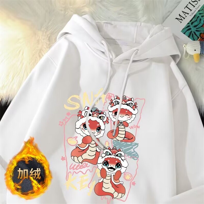 1506-1/WHL4401/P40潮秋冬季红色卫衣加绒外套宽松上衣服男女图片