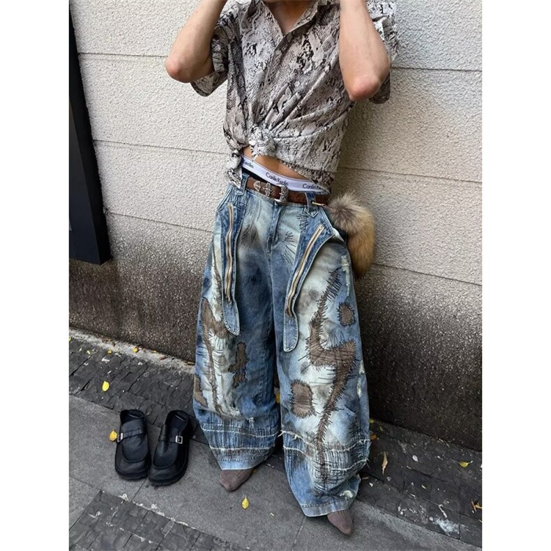 W10143-P98网图现货重磅高街设计乱针刺绣弯刀牛仔裤潮流日系,男装牛仔裤,星座1608-2