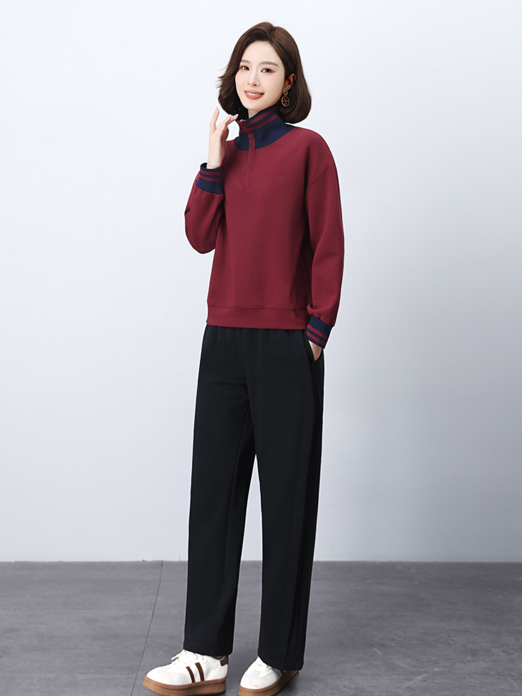 长期有大货套装女2026春装新款半拉链阔腿裤穿搭一整套妈妈两件套,女装运动套装,璐依舞
