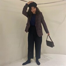 羊毛格子西装，女装西装，韩昭昭 HZAZ