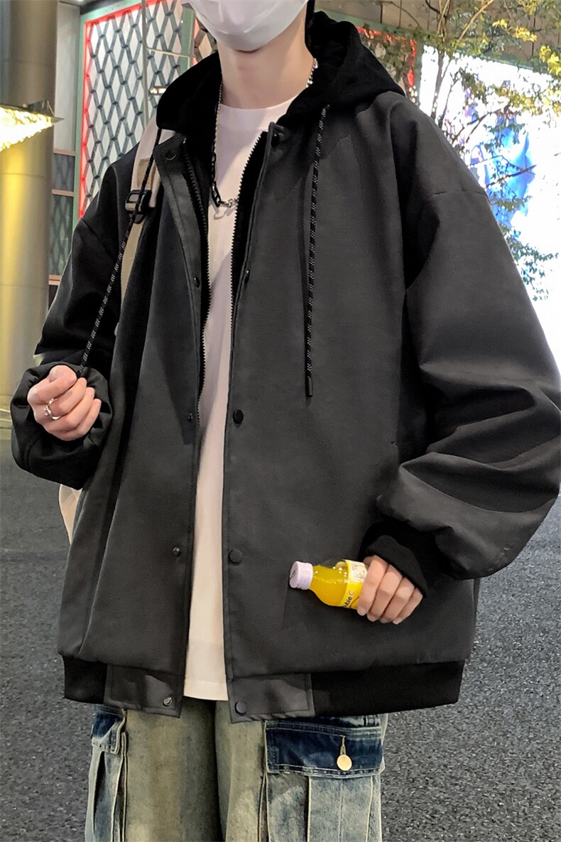 现货2026春秋款潮男假两件连帽皮衣夹克外套A436-D216-P80,男装夹克,电商A436