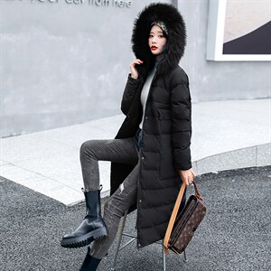 羽绒服女长款冬2021新款冬装90白鸭绒大毛领休闲保暖外套图片