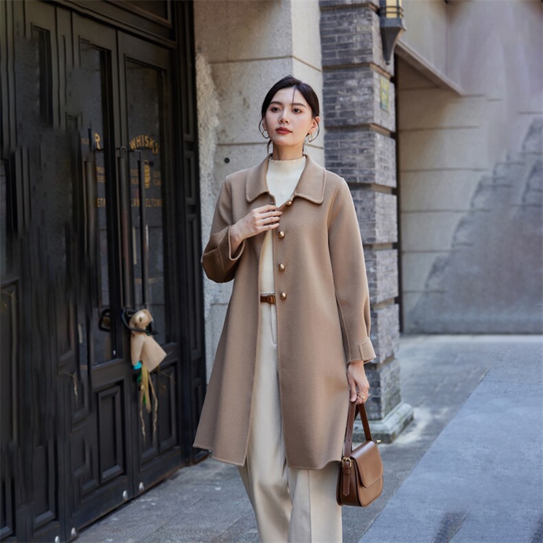 2024秋冬季新款女装赫本风毛呢外套女中长款法式复古呢子,女装双面呢大衣,怡欣双面呢工厂店