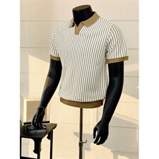 下架针织打底衫翻领拼色V领短袖K86012-P55，男装T恤，星座1012-1