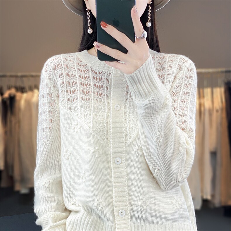 2025年秋季新款百搭女士提花系扣长袖开衫,女装羊毛衫,绒迪羊绒