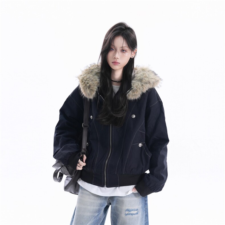 座山雕毛领保暖连帽棉服外套女cleanfit加厚加绒夹克MF368-P90,男装夹克,星座412-3