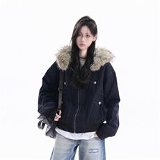 座山雕毛领保暖连帽棉服外套女cleanfit加厚加绒夹克MF368-P90，男装夹克，星座412-3