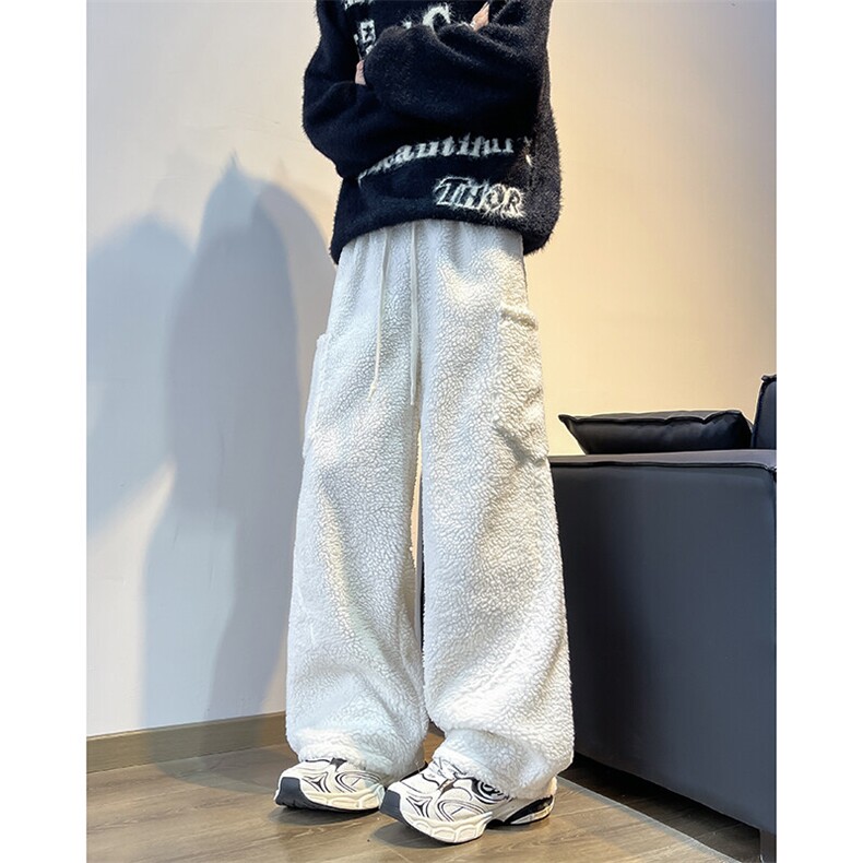 加厚大口袋羊羔绒棉裤男女冬季潮牌保暖直筒休闲宽松长裤K065-P50，男装棉裤，星座308B-1