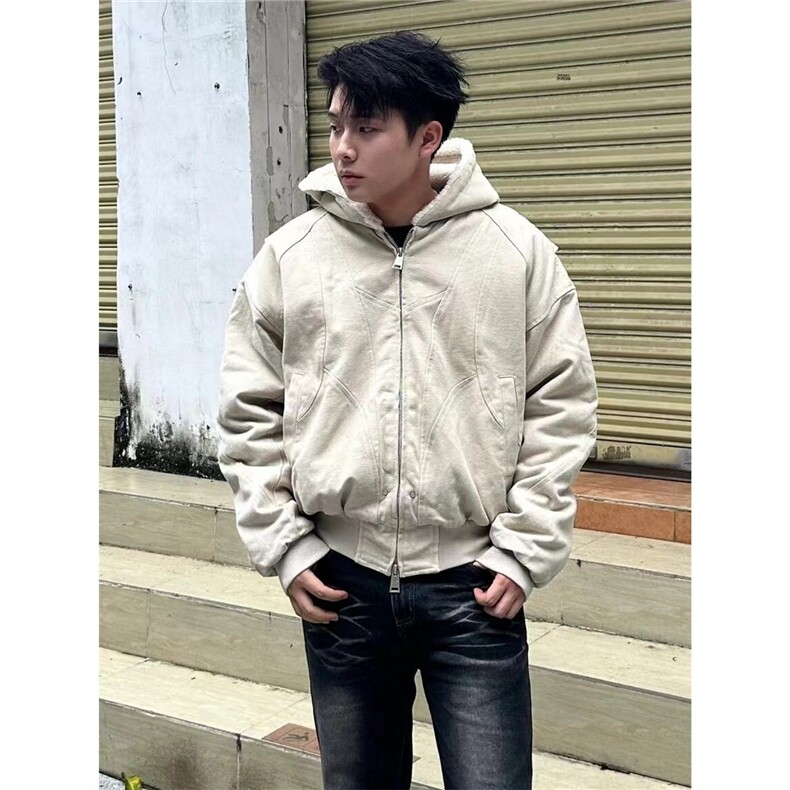 秋冬座山雕连帽加绒加厚短款外套男cleanfit帆布棉衣袄服夹克春季,男装夹克,星座506A