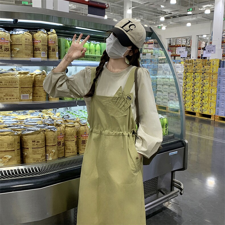 背带裙俩件套装女2025新款春秋新款长袖收腰显瘦气质减龄连衣裙子,女装套装/套裙,浙宝285（原212）