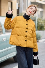 新中式提花羽绒服女2024冬季款毛绒拼接小个子白鸭绒保暖外套，女装羽绒服，卡杰菲