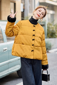 新中式提花羽绒服女2024冬季款毛绒拼接小个子白鸭绒保暖外套图片