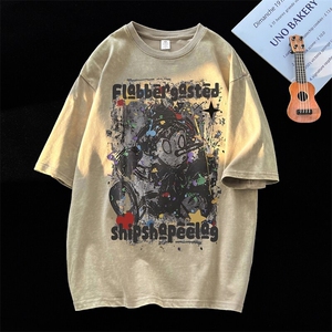 2025新款美式匹诺曹印花大码青少年水洗短袖XZ517A-3-AQ013T-P38图片