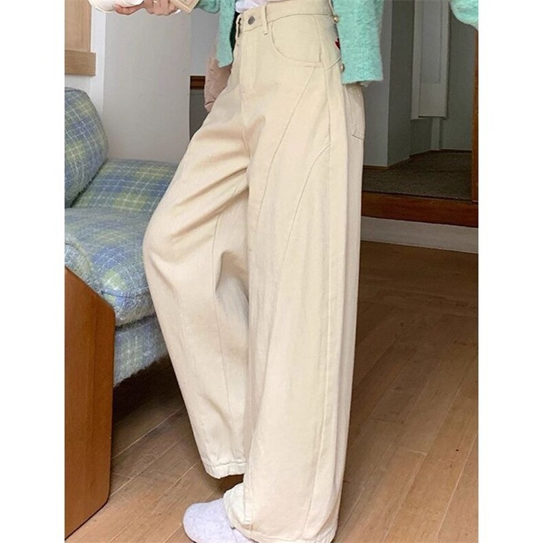 ins风潮流个性遮肉高腰阔腿牛仔裤女春秋季显瘦垂感拖地牛仔裤,男装牛仔裤,星座506A
