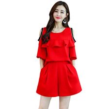 2021年夏季中腰长裤时尚显瘦修身百搭潮流简约个性圆领套装/套裙，女装休闲裤，时尚俏佳人