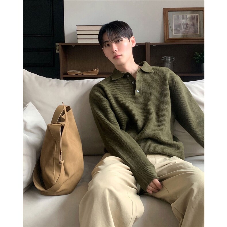 韩系翻领毛衣针织POLO衫 花棕绿 5081/P88图片