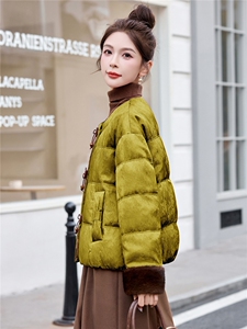 现货新中式提花羽绒服女2025冬季新款超好看拼接撞色保暖外套女图片