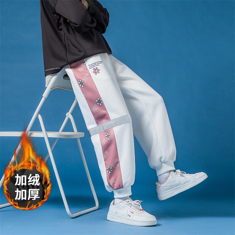 2023冬季新款日系蓝底大码加绒加厚反光卫裤M-5XHK21626-特P35,男装休闲裤,电商A022