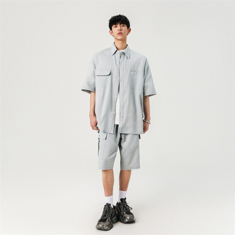 质感休闲短袖衬衫两件套男宽松五分袖衬衣外套A406TZ2976特P68,男装衬衫,星座309（原A406）