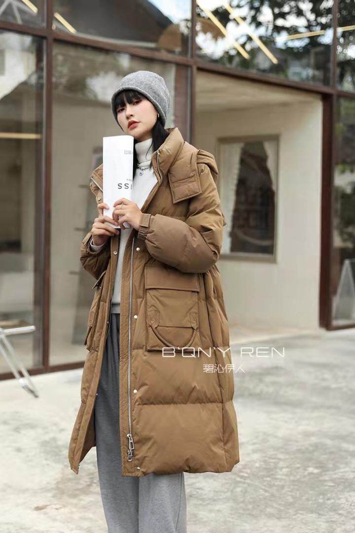 2021长款羽绒服、口袋设计款、超、四个颜色，女装羽绒服，碧沁伊人