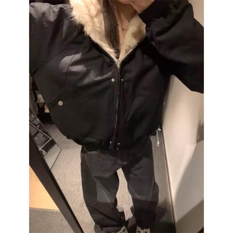 美式cleanfit毛茸茸座山雕连帽夹克棉服男女冬季加厚短款工装外套,男装夹克,四季星座505