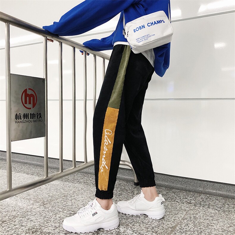 2021春季新款撞色灯芯绒港风大码韩版休闲小脚裤-K811-P45,男装休闲裤,电商A009A（原A058A）