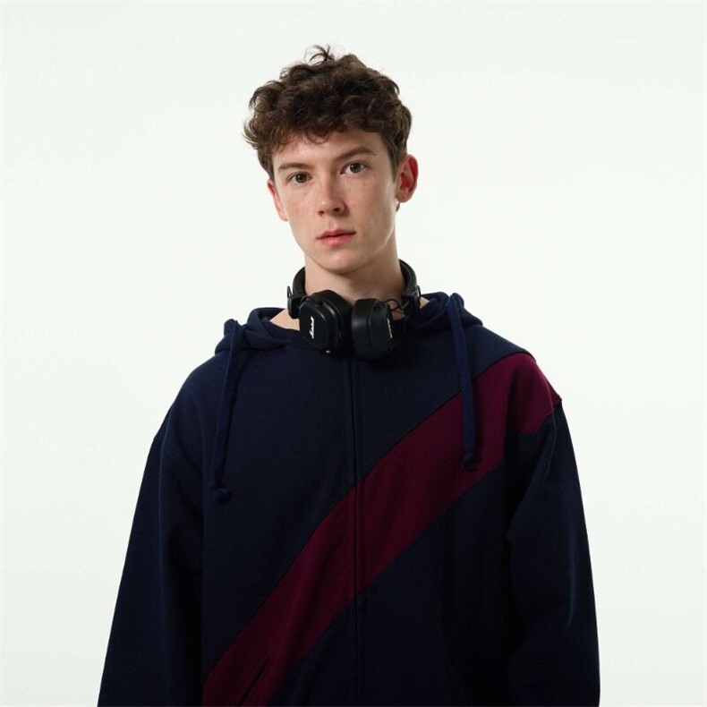 美式重磅解构连帽卫衣秋冬潮牌拼接宽松开衫情侣外套帽衫，男装卫衣，星座716-4