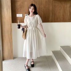 法式白色甜美减龄泡泡袖连衣裙女2025夏季新款超好看绝美超仙长裙，女装连衣裙，维壹