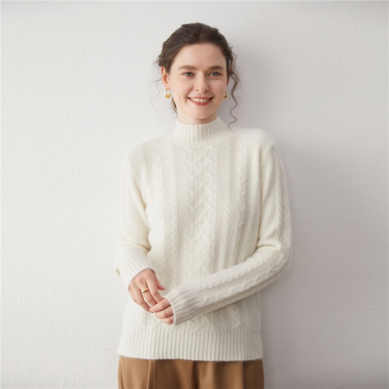 2025年秋季新款百搭女士半高7针双扭花，女装羊绒衫，蒂暖羊绒
