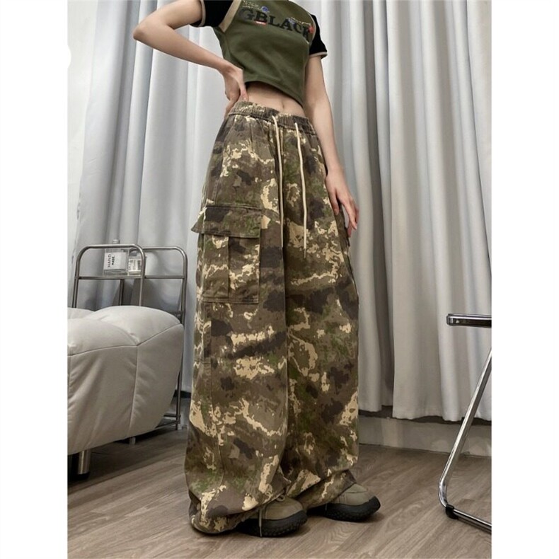 酷拽少女美式复古工装裤甜辣街头嘻哈hiphop街舞迷彩裤宽松直筒裤,男装休闲裤,星座506A