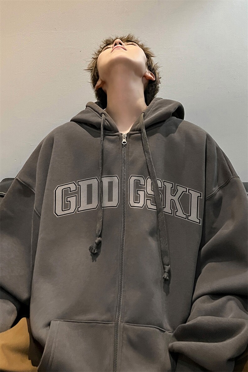 秋冬内景高街青年连帽开衫卫衣男宽松外套WY00233/P55加绒P65,女装短外套,电商B316