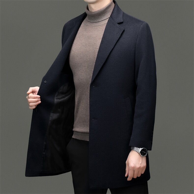 高端中年山羊绒休闲西服大衣男士秋冬中老年中长款山羊绒外套,男装毛呢大衣,钱塘723