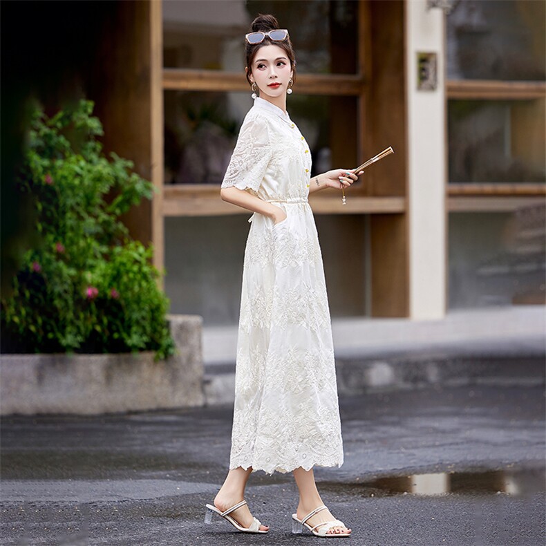 2024夏季新款中式提花刺绣立领仙气显廋连衣裙,女装连衣裙,星期衣