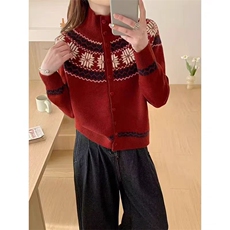 2026年秋季时尚百搭通勤简约休闲费尔岛高领针织开衫，女装针织衫/毛衣，北娇羊绒