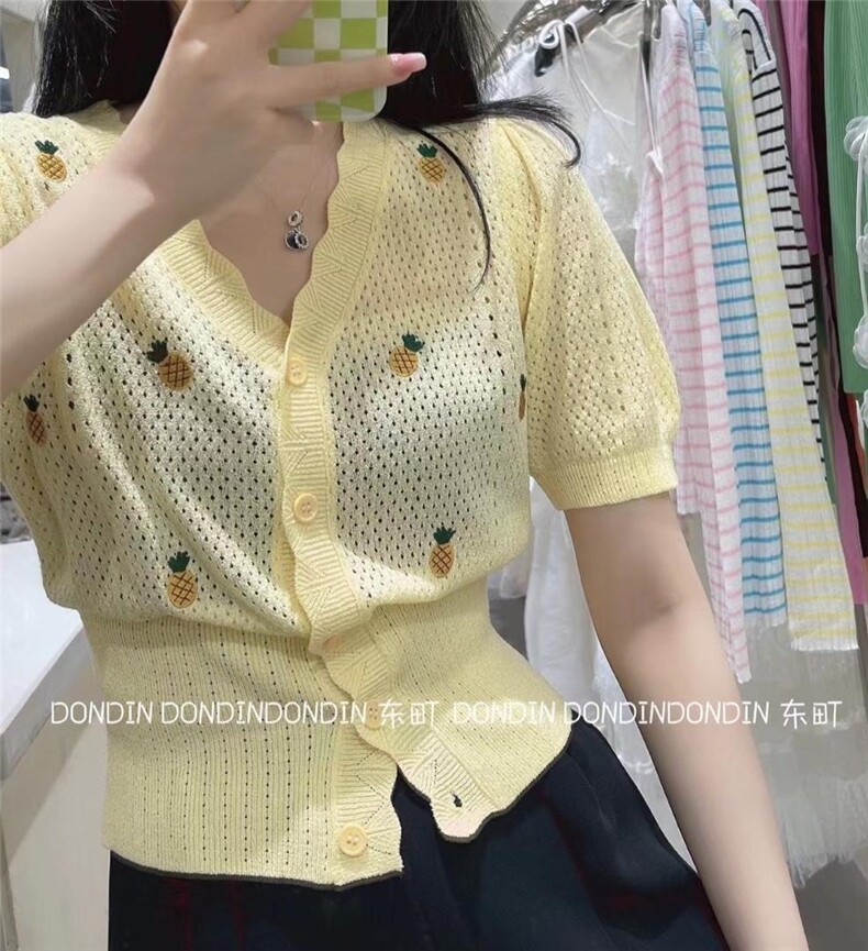 现货刺绣菠萝针织小衫，其它，东町