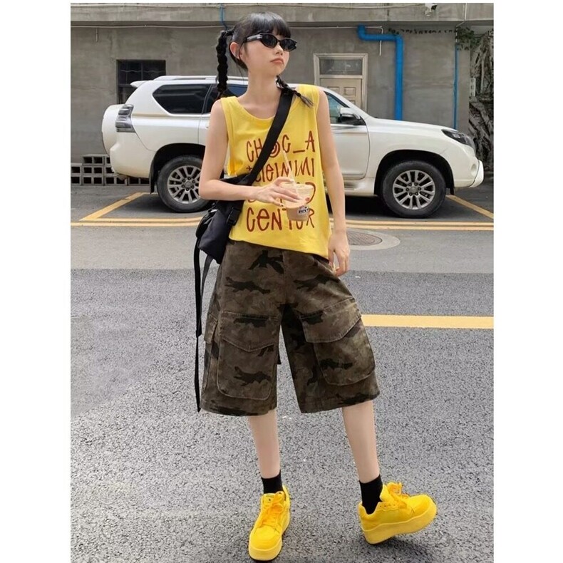 【有货】DS827-特P45美式复古迷彩五分牛仔短裤女多口袋工装短裤,男装牛仔裤,星座603-2
