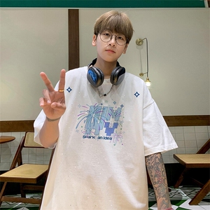 可48小时发货支持抖音得物来样二开 美式满天星亮片短袖T恤MTX655图片
