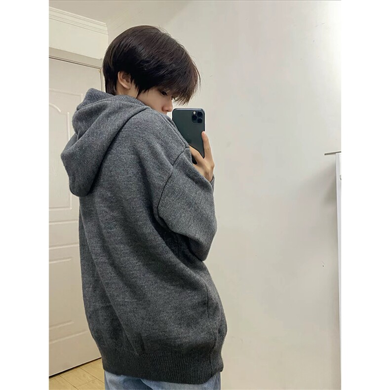 抖音得物保暖立领拉链针织外套秋冬宽松慵懒风纯色毛衣上衣AM047,男装针织衫/毛衣,电商A443