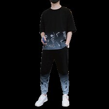 新款夏季潮流时尚T恤男装青少年宽松休闲圆领套装F308P68，男装休闲套装，电商A086