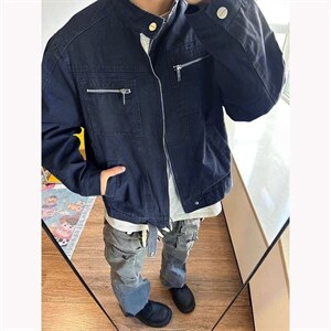 26春装高品质老钱风立领夹克外套男女美式潮牌拉链工装风宽松上衣，男装夹克，电商A486