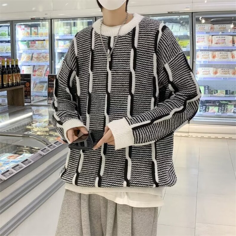 撞色毛衣男2024秋冬时尚潮牌针织衫慵懒风线衣宽松,男装针织衫/毛衣,星座716-4